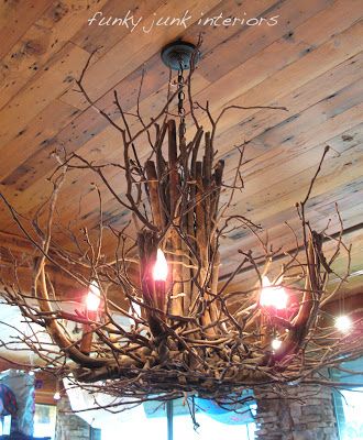 Twig Chandelier, Diy Luminaire, Twig Crafts, White Branches, Branch Chandelier, Custom Chandelier, Funky Junk Interiors, Deco Luminaire, Diy Chandelier