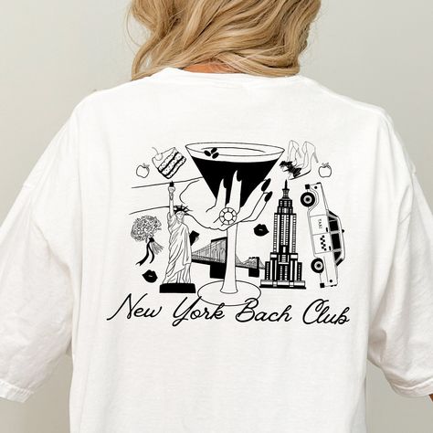 New York Bachelorette Party Shirts | Cocktail Club Shirts, Bach Club Shirts, Bride Squad Shirts, Bridesmaid Gifts, Oversized City Shirts Fitted Crew Neck Shirt For Bachelorette Party, Bachelorette Tour Shirt, Bachelorette New York City, Bachelorette Party Graphic Print Crew Neck Top, White Custom Print T-shirt For Bachelorette Party, Bride Squad Shirt, Cocktail Club, Squad Shirt, Bride Squad