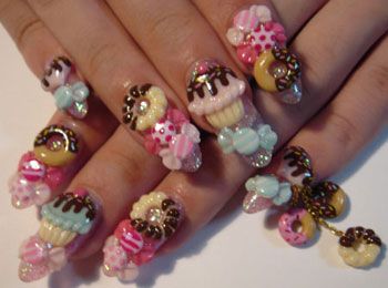 (wow – wouldn't they get kind of cumbersome?) Cupcake Nail Art, Crazy Nail Designs, Kawaii Nail Art, 3d Nail Designs, Crazy Nail Art, Different Nail Designs, Crazy Nails, Really Cute Nails, Simple Nail Art Designs