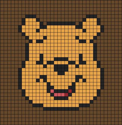 A pixel art template of Winnie the Pooh's face. Winnie The Pooh Tapestry, Winnie The Pooh Crochet Tapestry, Winnie The Pooh Granny Square, Winnie The Pooh Pixel Art Grid, Winnie The Pooh Alpha Pattern, Disney Tapestry Crochet, Disney Grid Patterns, Winnie The Pooh Pixel Art, Face Pixel Art