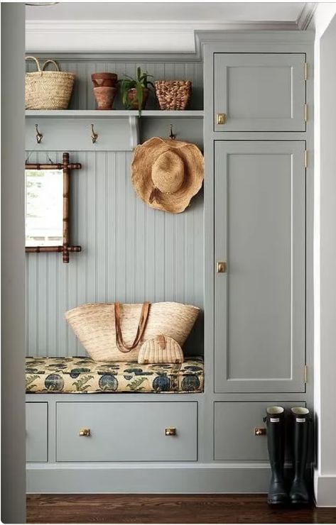 Cottage Style Mudroom, Beadboard Trim, Cottage Laundry Room, Mudroom Remodel, Mudroom Laundry Room, Mudroom Design, Hallway Storage, Boot Room, Home Entrance Decor