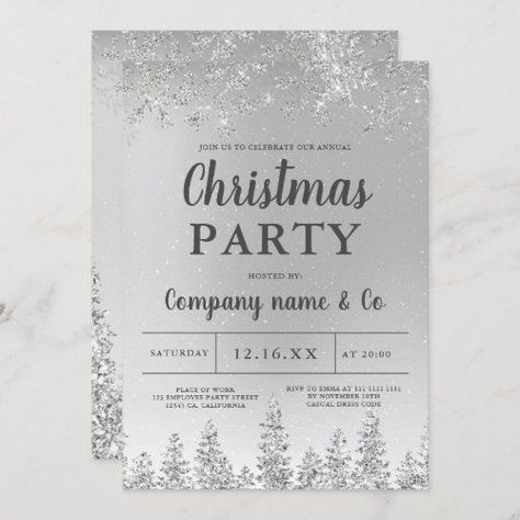 Winter silver snow pine foil corporate Christmas for $2.80 - Christmas Party Invitations White Christmas Party, Christmas Party Host, Christmas Elegant, Staff Party, Christmas Invitation, Elegant Typography, Trees Forest, Party Business, Business Party