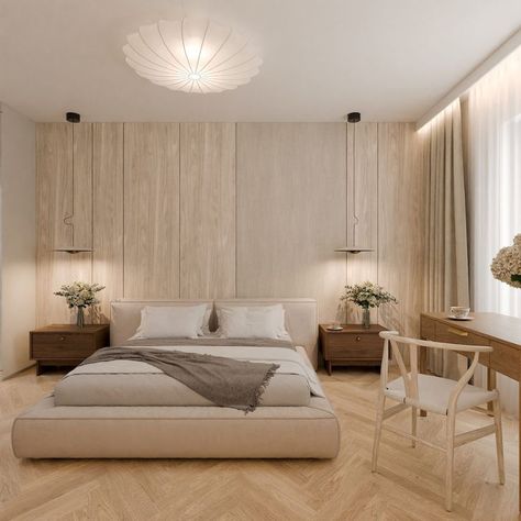 Explore a Scandinavian-inspired minimalist interior with cozy vibes, open floor plan, neutral tones, wooden accents, modern lighting, and understated luxury. Muji Bedroom Design, Muji Bedroom, Textured Feature Wall, Bed Window, Japandi Minimalist, Small Console Table, Minimalist Bedroom Design, Beige Bedroom, Interior Minimalista