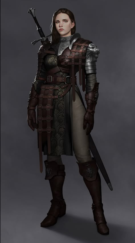 Medieval Mercenary, Medieval Woman, Female Armor, Female Fighter, Female Knight, Female Soldier, Dungeons And Dragons Characters, Medieval Armor, Female Human