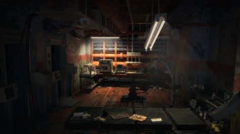 Tarza Corp. - Abandoned Laboratory, Mark Fonzen on ArtStation at https://www.artstation.com/artwork/G8xe3 Abandoned Laboratory, Sci Fi Environment, Game Environment, Project Proposal, V Ray, Science Lab, Environment Design, Unreal Engine, Environmental Art