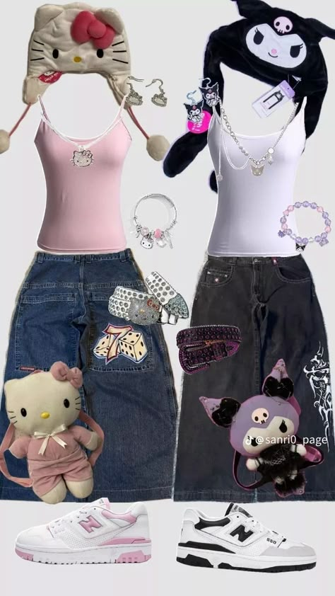 Asian Bbg Outfits, Cute Hello Kitty Outfits, Style Aesthetics Types, Hello Kitty Clothing, Hello Kitty Outfit, Bff Matching Outfits, Bff Matching, Matching Outfits Best Friend, Matching Fits