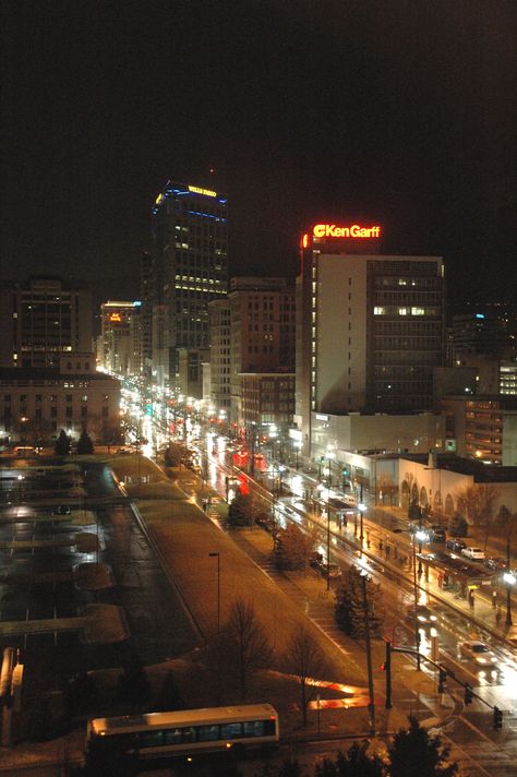 A rainy night in downtown Salt Lake City.  Photography by David E. Nelson Salt Lake City Photography, Downtown Salt Lake City, Salt Lake City Downtown, Interesting Buildings, Rainy Night, City Photography, City Aesthetic, Lake City, Salt Lake City