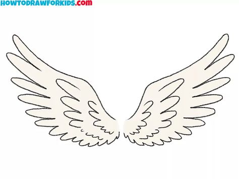 How to Draw Feathered Wings - Easy Drawing Tutorial For Kids Angel Wing Line Drawing, How To Draw Wings Easy, Easy Wings Drawing, Icarus Wings Drawing, Angel Wings Drawing Easy Step By Step, Angel Wings Drawing Simple, How To Draw Wings, Wings Template, Icarus Wings