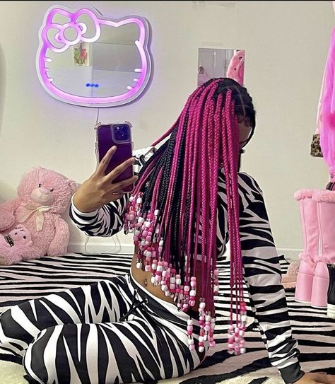 Healthy Black Hair, Black Kids Braids Hairstyles, Pink And Black Hair, Colored Box Braids, Peekaboo Hair, Big Box Braids Hairstyles, Colored Braids, Pretty Skies, Braid Hairstyle