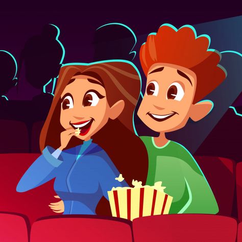 Couple In Cinema, Couples Cinema, Love Cartoon Couple, Cartoon Couple, Movie Cinema, Watch Movie, Couple Illustration, Movie Couples, Love Illustration