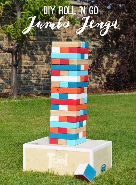 Large Jenga, Yard Jenga, Jenga Drinking Game, Jenga Diy, Giant Jenga Game, Diy Outdoor Party, Family Games Outdoor, Yard Game, Diy Yard Games