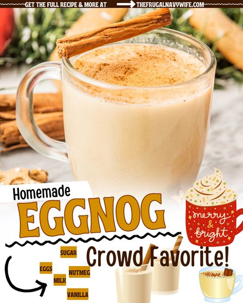 A quick and easy homemade eggnog recipe that will have you ready for the holidays in just 3 minutes, with no cooking time required! Best Eggnog Recipe Homemade, No Cook Eggnog Recipe, Cooked Eggnog Recipe, Eggless Eggnog Recipe, Cooked Egg Nog, Best Eggnog Recipe, Egg Nog Recipe Easy, Homemade Eggnog Recipe, Egg Nog Cookies Recipe