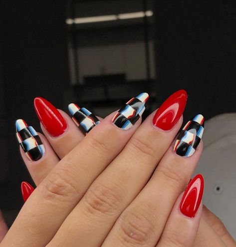 I can’t tell if I love the shade of this red or the checker design even more ❤️ @beetlesgelpolish @beetles_community @apresnailofficial #gel #gelnails #gelpolish #gelnail #gelextensions #nailsnailsnails #nail #nailart #naildesign #naildesigns #nails #nails2inspire #nailartist #rednails #checkered #checkernails #design Red Checkerboard Nails, Red And Checkered Nails, Red White And Blue Checkered Nails, Cherry Checker Nails, Red Checker Nails, Red And Black Checkered Nails, Valentines Checkered Nails, Red And Pink Checkered Nails, Bike Week Nails