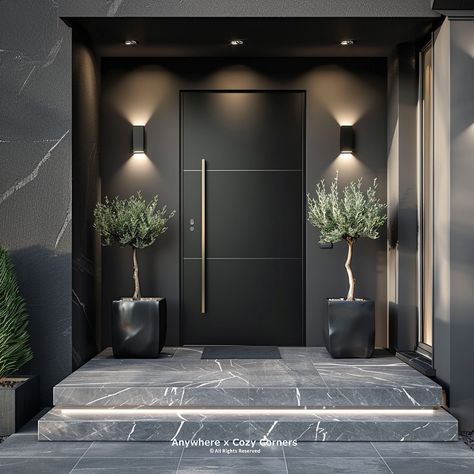 Facebook Coridoor Design Modern, Usi Exterior Casa, Black Entrance Door, Foyer Design Ideas, Foyer Designs, Entryway Design Ideas, Exterior House Doors, Black Exterior Doors, Stylish Entryway