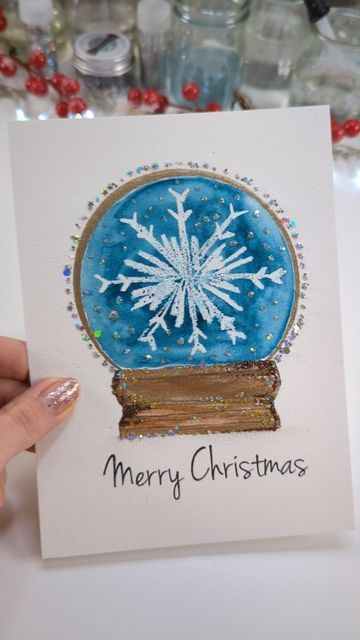 Snow Globe Drawing, Christmas Watercolours, Skrim Watercolors, Painting Idea For Beginners, Watercolor 101, Watercolor Snowflake, Homemade Holiday Cards, Paint Easy, Christmas Bookmarks