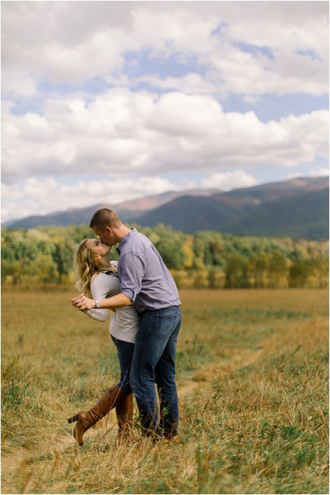 Engagement photos in Cades Cove in the Great Smoky Mountains National Park Cades Cove Engagement Photos, Gatlinburg Photoshoot, Mountain Photo Ideas, Smoky Mountain Wedding, Cades Cove, Knoxville Wedding, Mountain Photos, Engagement Announcement, Great Smoky Mountains National Park