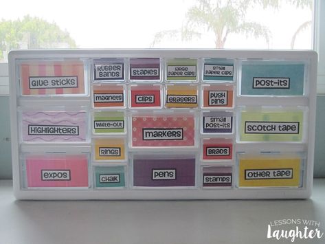 Colorful Toolbox Organizer - Lessons With Laughter Drawers For Desk, Teacher Toolbox Organizer, Toolbox Organizer, Teachers Toolbox, Teaching Organization, Class Organization, Tool Box Organization, Organization And Management, Classroom Organisation