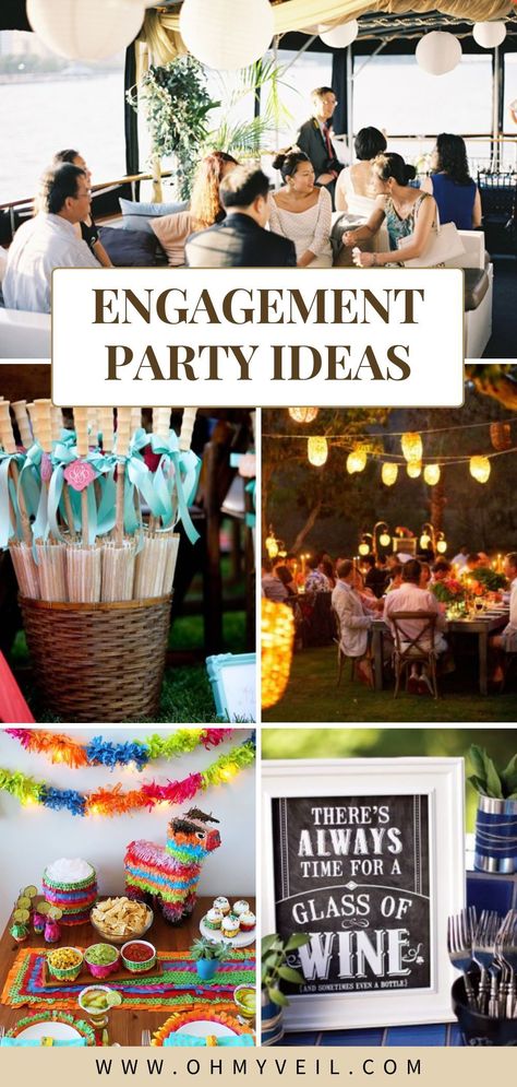 Kick off your wedding celebrations with these ten unique engagement party ideas. Whether you prefer a cozy gathering at home or a glamorous outdoor event, find inspiration to make your engagement party as special as your love story. Engagement Party Themes Classy, Casual Engagement Party Decorations, Engagement Party Themes Ideas Decoration, Engagement Themes Decor, Fun Engagement Party Themes, Summer Engagement Party Themes, Engagement Party Ideas Backyard, Budget Engagement Party, Surprise Engagement Party Ideas