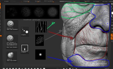 A realtime portrait - HUGE MAKING OF / TUTORIAL - ZBrushCentral Zbrush Character, Sculpting Tutorials, Zbrush Tutorial, 3d Modeling Tutorial, Digital Sculpting, Skin Brushing, Fine Wrinkles, Modeling Techniques, Human Head