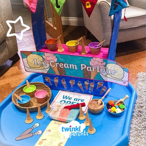 Ice Cream Tuff Tray, Colour Activities Eyfs, Ice Cream Parlour Role Play, Restaurant Role Play, Ice Cream Activities, Shop Role Play, Colour Activities, Tiger Who Came To Tea, Kids Church Activities