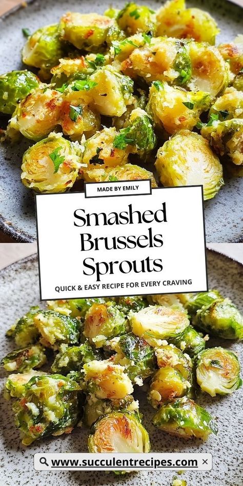 Try these Crispy Smashed Brussels Sprouts, a delicious and healthy side dish! With a perfect balance of crispy edges and tender centers, they’re a tasty way to enjoy your veggies. Brussels Sprouts And Cauliflower Recipe, Smash Burger Brussel Sprouts Recipe, Marinade For Brussel Sprouts, Roasted Smashed Brussel Sprouts, Mediterranean Brussel Sprouts, Blistered Brussel Sprouts, Delicious Brussel Sprout Recipes, Brussels Sprouts With Parmesan Cheese, Mashed Brussel Sprouts