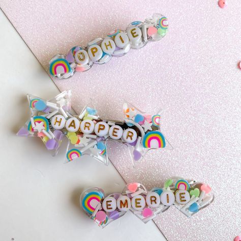 PASTEL RAINBOW | custom personalized name or phrase| Single hair Barrett by BirdLaney on Etsy Confetti Bars, Family Reunions, Crafty Kids, Head Bands, Diy Crafts To Do, Bits And Pieces, Perfect Birthday Gift, Letter Beads, Party Activities