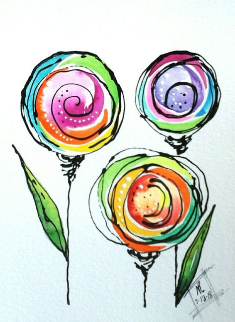 Watercolor Abstract Art For Beginners, Water Coloring Ideas For Beginners, Watercolor Whimsical, Arte Doodle, Whimsical Art Paintings, Doodle Art Flowers, Whimsical Watercolor, Art Whimsical, Paintings Watercolor