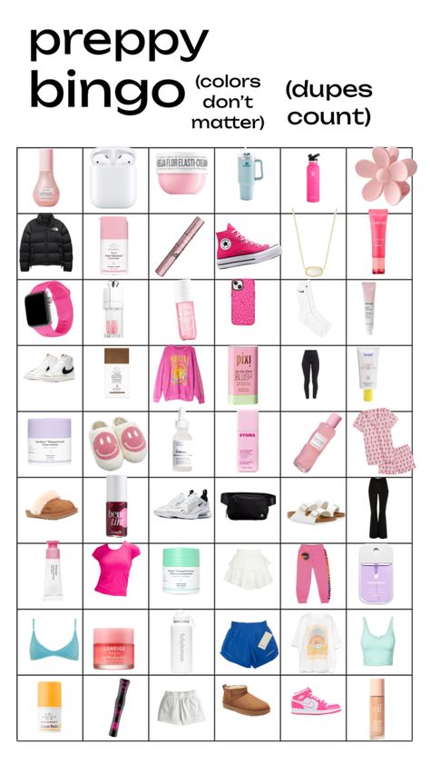 Preppy Stores, Preppy Bingo, Shuffles Preppy, Bingo Template, Sports Movies, Preppy Inspiration, Beauty Vibes, Month Workout, Preppy Vintage