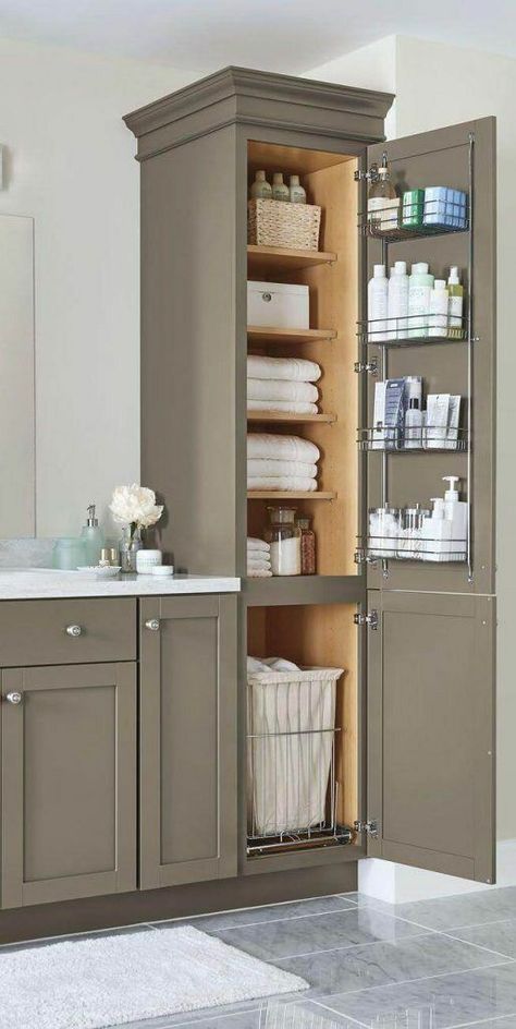 Best Bathroom Designs, Bathroom Closet, Small Bathroom Storage, Trendy Bathroom, Bathroom Storage Cabinet, Bath Room, Bathroom Colors, Bathroom Remodel Master, Bathroom Cabinet