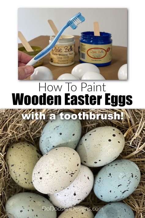 How To Paint Wooden Easter Eggs with a Toothbrush Wooden Eggs Crafts, Easy Diy Easter Crafts, Wooden Easter Eggs, Projects To Make And Sell, Egg Decorating Ideas, Diy Easter Crafts, Egg Craft, Wood Eggs, Speckled Eggs