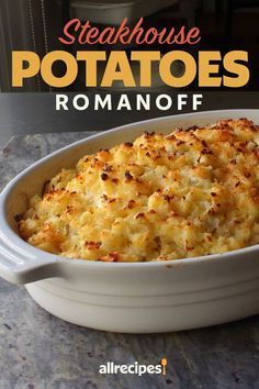 Potatoes Romanoff, Steakhouse Potatoes, Steak Side Dishes, Potato Recipes Side Dishes, Potatoe Casserole Recipes, Potato Sides, Potato Side Dishes, Veggie Side Dishes, Potato Dishes