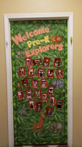 My August classroom door,  Welcome to school, jungle,  safari, prek,  kindergarten Jungle Classroom Door, Class Room Door, Jungle Theme Classroom Decorations, Room Door Ideas, Rainforest Classroom, Safari Theme Classroom, Preschool Classroom Themes, Safari Classroom, Preschool Jungle