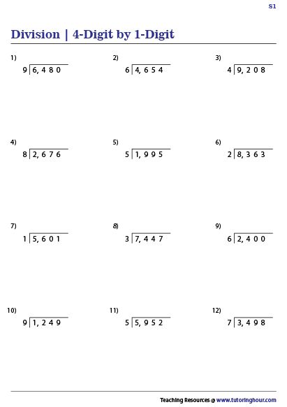 4-Digit by 1-Digit Division 4 Digit Division Worksheets, 4 Digit By 1 Digit Multiplication, Division Sums For Grade 3, Maths Division Worksheets, Simple Division Worksheets, Division Worksheets 4th Grade, Division Worksheets Grade 4, Multiplication And Division Worksheets, Math Division Worksheets