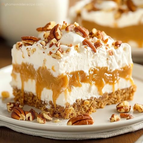 Butterscotch Lush Cake – A Perfect Sweet Treat - My Home Made Recipe Butterscotch Lush, Butterscotch Delight, Pudding Desserts Layered, Butterscotch Desserts, Butterscotch Recipes, Lush Cake, Lush Recipes, Pecan Crust, Butterscotch Cake