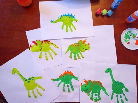 Dinosaur handprints!                                                                                                                                                                                 More Handprint Dinosaur, Dinasour Footprint Craft, Hand Dinosaur Craft, Dinosaur Footprint Art, Dino Handprint Craft, Dinosaur Hand Print, D Is For Dinosaur Handprint, Hand Print Dinosaur, Dinosaur Handprint Art