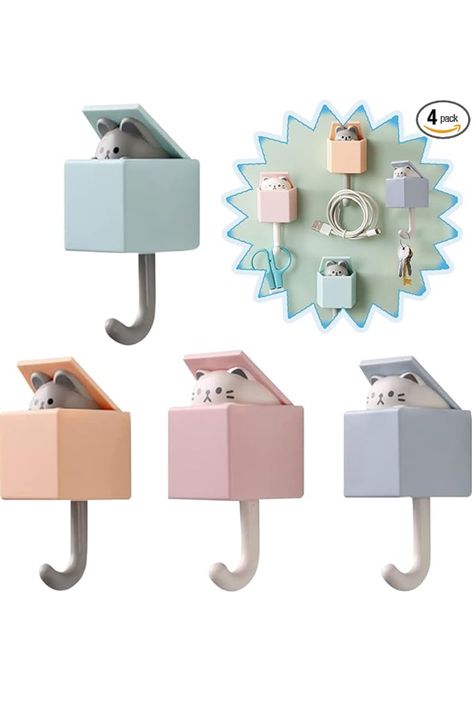 Cute cat coat hanger #decor #ideas #cutecat #kuwai #cats #aesthetic Towel Scarf, Hanger Decor, Kawaii Room Decor, Decorative Wall Hooks, Cat Themed Gifts, Cats Aesthetic, Wall Key Holder, Storage Hooks, Kawaii Room