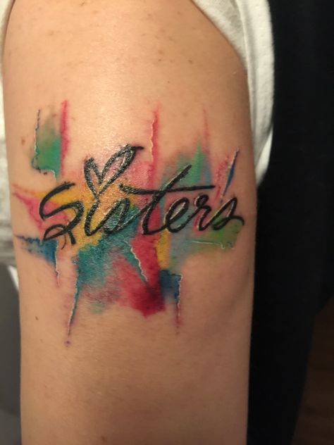 Soul Sister Tattoo Ideas, Soul Sisters Tattoos, Sister Strength Tattoos, Watercolor Sister Tattoo, Soul Sister Tattoos Symbol, Sisters Tattoo, Sister Tattoos, Watercolor Tattoo, Tattoos