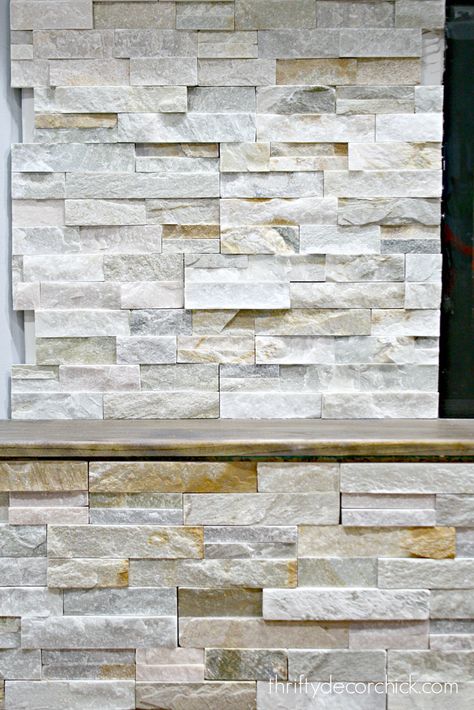 desert quartz ledgestone Stone Tile Fireplace, Stacked Stone Walls, Stacked Stone Fireplaces, Fireplace Redo, Fireplace Update, Stone Fireplaces, Small Fireplace, Freestanding Fireplace, Fireplace Remodel