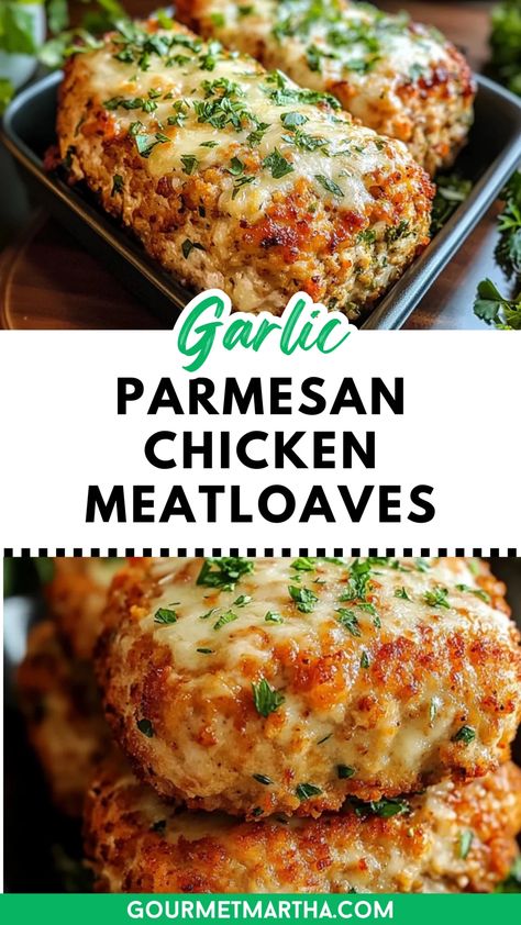 Flavor-Packed Garlic Parmesan Chicken Meatloaves Recipe Mini Chicken Parmesan, Garlic Parmesan Meatloaf, Mini Chicken Meatloaf, Garlic Parmesan Chicken Meatloaf, Chicken Parmesan Meatloaf, Gluten Free Dairy Free Recipes Dinner, Chicken Loaf, Chicken Parmesan Recipe Easy, Dishes To Cook