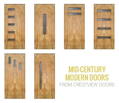 Modern Door Designs with Geometric Glass Panel Inserts in Mid Century Style Mid Century Doors, Mid Century Modern Front Door, Mid Century Modern Door, Entry Door Designs, Modern Interior Door, Modern Garage Doors, Mid Century Exterior, Modern Doors, Mcm House