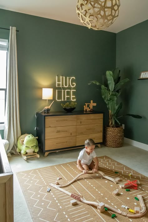 We are so proud of our brand NEW Berber playmat and it’s always so exciting to see them in your homes. Like @Thehouseofemmaline`s beautiful playroom! Are you planning on making any room updates for your little ones this year?​ Don’t forget to sign up to our newsletter for 10% off your first order .​​Featuring Berber playmat in Camel. Dark Green Kids Bedroom, Green Playroom Ideas, Light Green Boys Room, Earthy Playroom, Beautiful Playroom, Woodland Toddler Room, Green Kids Room, Green Playroom, Minimal Bedroom Ideas