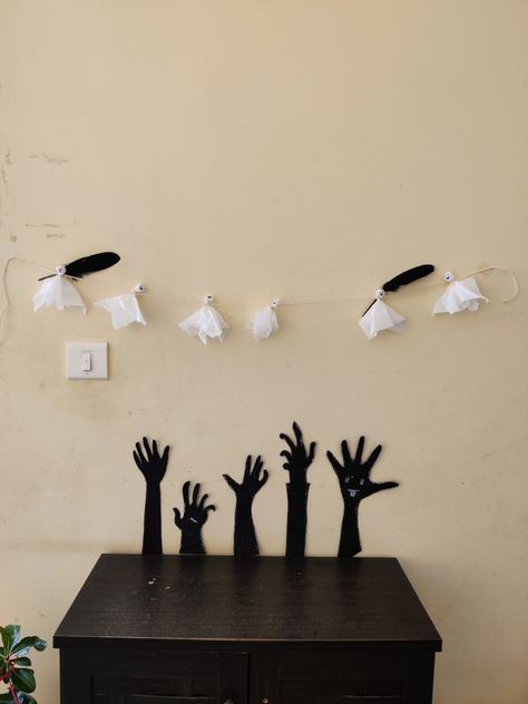 Paper Ghost, Ghost Garland, Zombie Hands, Zombie Hand, Halloween Crafts, Cut Outs, Tissue Paper, Zombie, Halloween Party