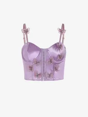 $14.49 USD Butterfly Corset, Old Wardrobe, Satin Corset Top, Butterfly Applique, Butterfly Decor, Satin Corset, 3d Butterfly, Bodycon Floral Dress, Bralette Tops