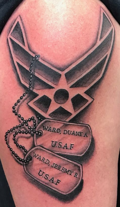 Air Force Memorial Tattoo Grandpa, Air Force Symbol Tattoo, Air Force Memorial Tattoo, Airforce Tattoos Men, Airforce Tattoos For Mom, Usaf Tattoos, Dog Tag Tattoos For Women, Air Force Tattoo For Women, Dog Tags Tattoo For Women