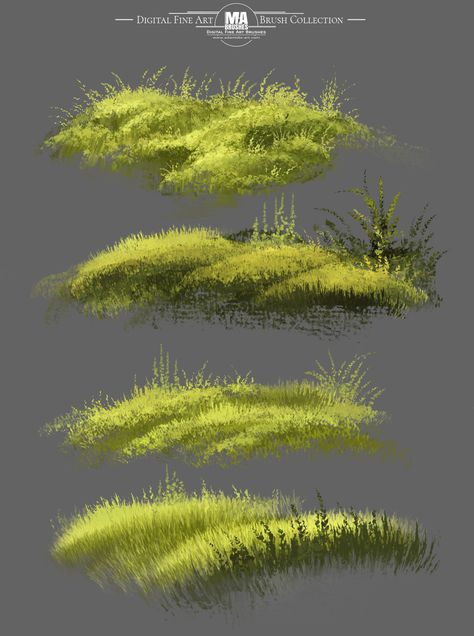 Grass Drawing, Grass Painting, Digital Painting Techniques, Digital Painting Tutorials, Photoshop Art, Painting Lessons, Art Brushes, Photoshop Brushes, Art Tips