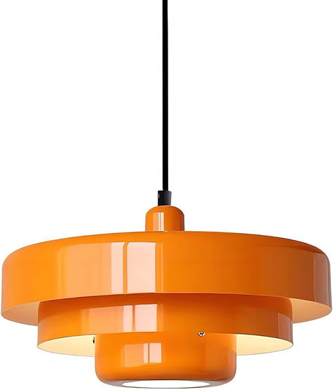 Mid Century Pendant Light Fixtures 13.78 inch, 1 - Light Ceiling Pendant Lamp with 3-Layer Metal Shade, Height Adjustable, Vintage Orange Hanging Lamp for Kitchen Island Lighting,Dining Room Orange Ceiling, Mid Century Pendant Light, Orange Hanging, Lighting Dining Room, Lamp For Kitchen, Room Amazon, Metal Ceiling Lamp, Mid Century Lighting Pendant, Mid Century Modern Chandelier