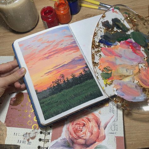 Art Tutorials Watercolor, Bloom Where You Are Planted, Gouache Art, Sketchbook Art Journal, Landscape Art Painting, Watercolor Art Lessons, Arte Sketchbook, Nature Art Painting, Aesthetic Painting