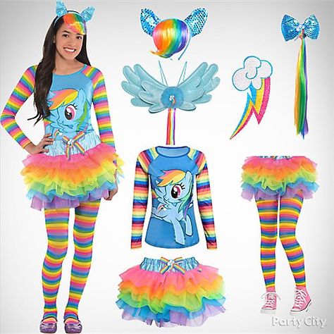 Dash Halloween Costume, Rainbow Dash Halloween Costume, Rainbow Dash Costume, Sew Halloween Costume, Disney Princess Dress Up, Party City Costumes, City Party, Holiday Party Ideas, Halloween Kids Costumes Girls