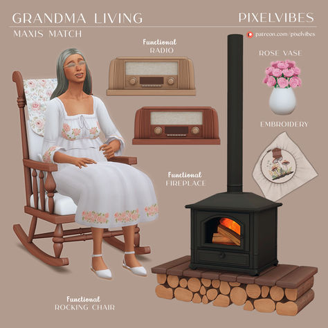 sims4 / sims 4 custom content / sims4cc / thesims4cc / thesims4 / sims 4 / ts4 / sims / grandmother living room / custom content / functional cc / sims cc / s4cc / ts4cc Pixel Vibes Sims 4 Cc, Sims 4 Grandma Cc, Maxis Match Build Buy, Sims 4 Beach Cc, Sims4 Mm Cc, Grandma Clothes, Sims 4 Royal, Sims Medieval, The Si