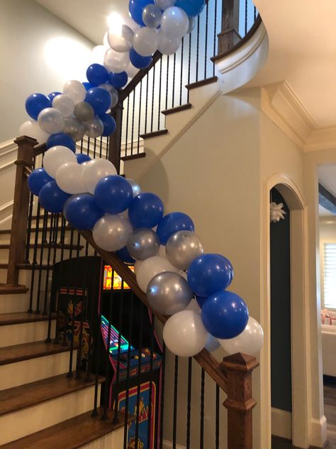 Ahs Party, Simple Balloon Decoration, Prom Balloons, Panther Pride, 75th Birthday Parties, Stair Decor, 75th Birthday, Class Reunion, Colourful Balloons